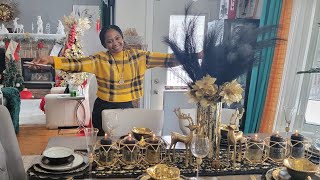 Elegant Gold and Black Christmas tablescape// DECORATE WITH ME// Home Decor ideas