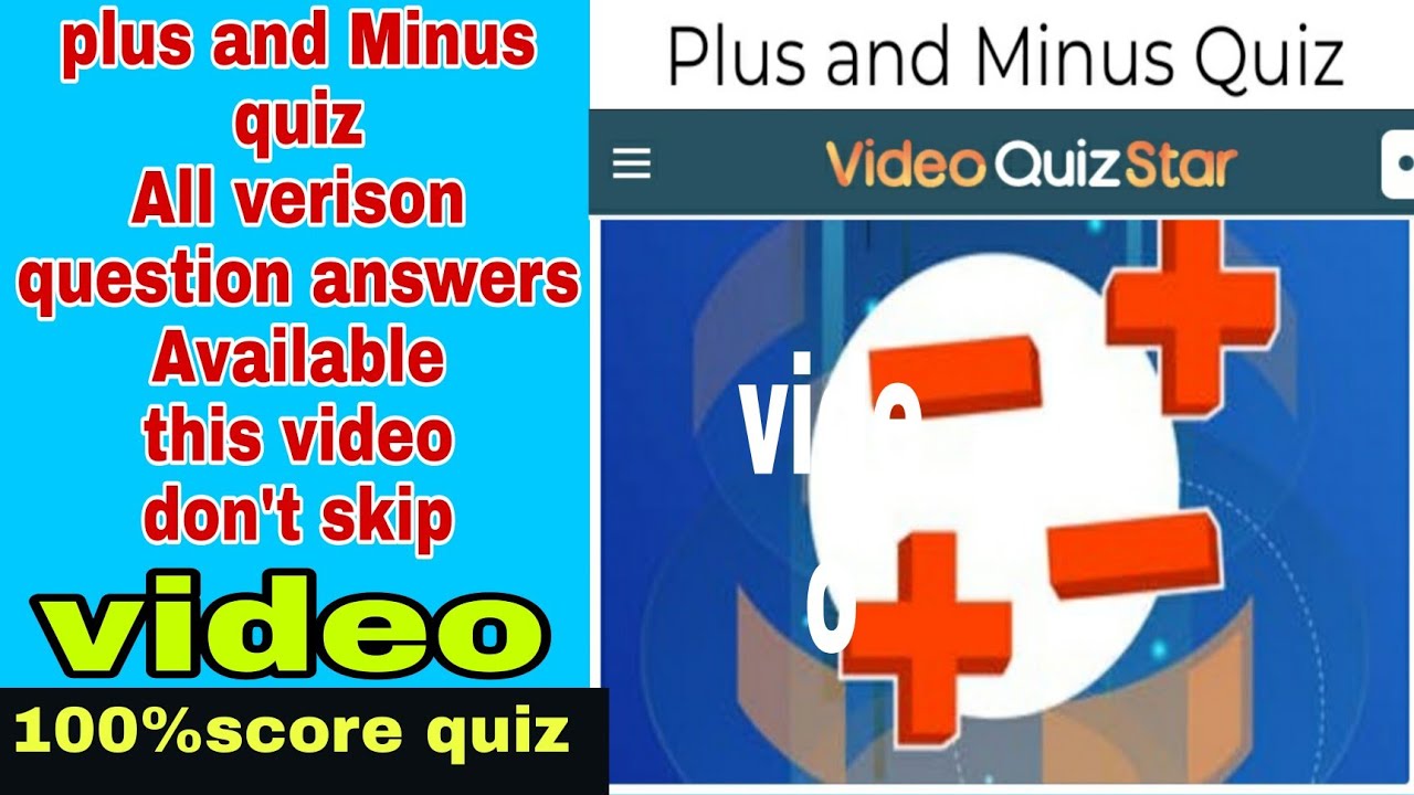 Plus or Minus Quiz Answers Score 100%, Find the right sign Quiz Answers