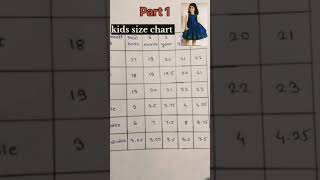 Kids Size Chart Part 1 youtubeshorts short sizechart