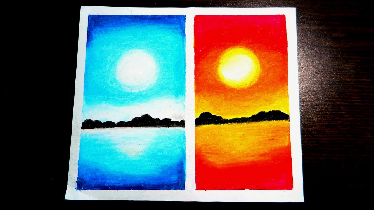 Beautiful Drawing of Sunset and Moonlight For Beginners with pastels ...