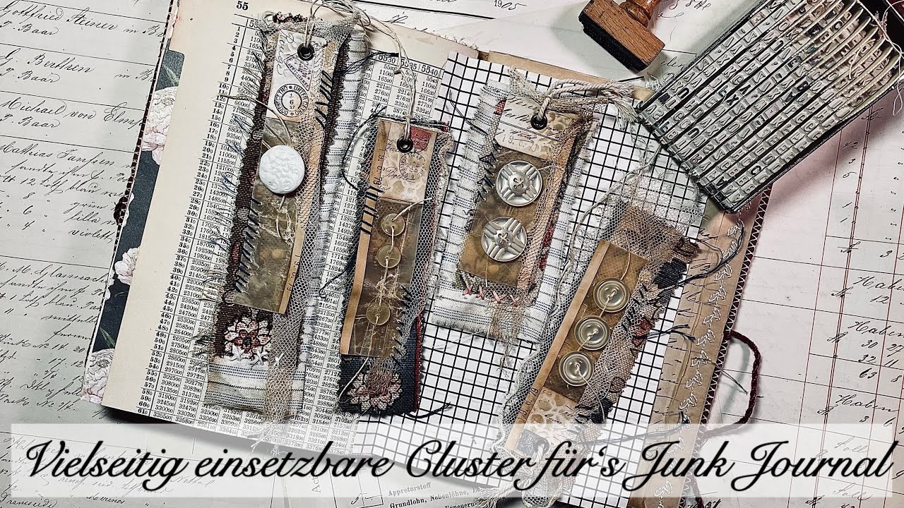 Vielfältig verwendbare Cluster mit Knöpfen und Stoffen - JunkJournal 