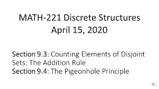 MATH-221 Discrete Structures Apr 13, 2020 (sec. 9.3-9.4)