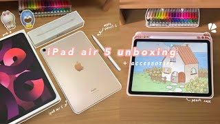 ipad air 5 (pink) 🍎 unboxing + apple pencil 2 + accessories 📦🐰