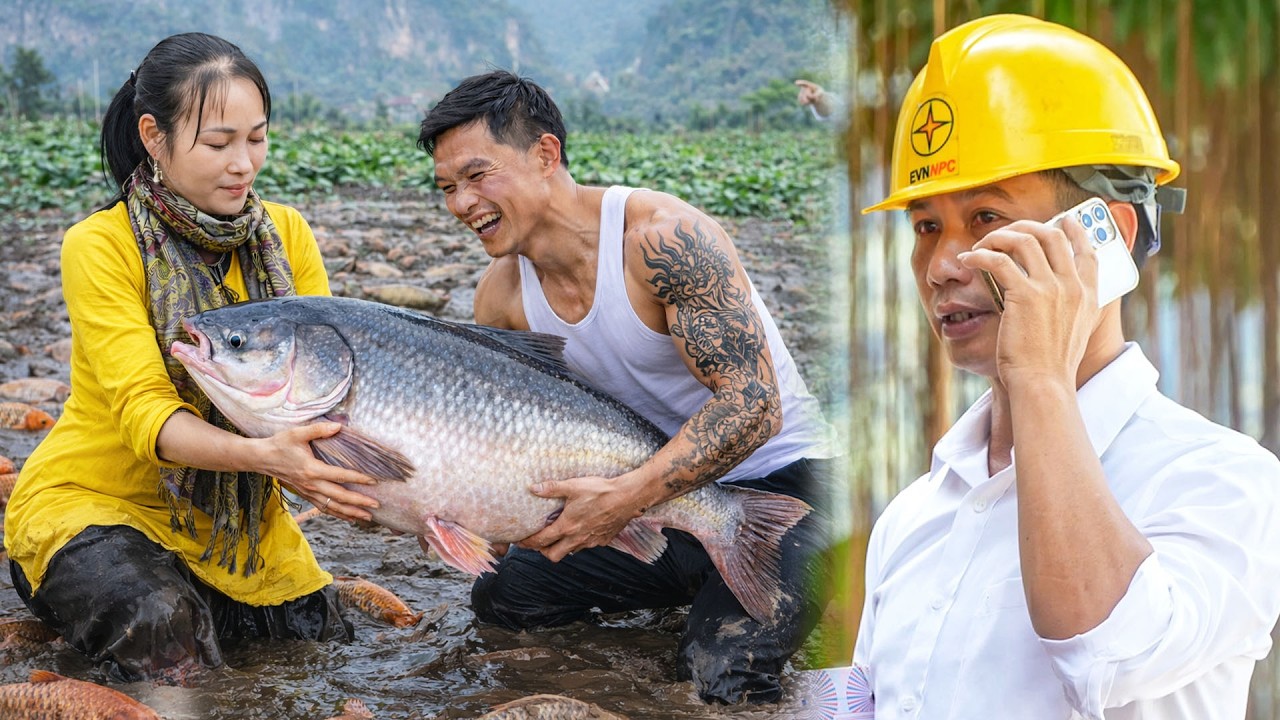 Catching giant fish to sell at the market - My husband rushes home to see me