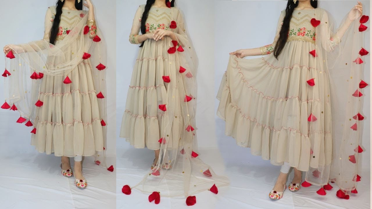 frill / layered/ frock cutting and stitching/ party wear dress/umbrella  frock cutting and stitching - YouTube