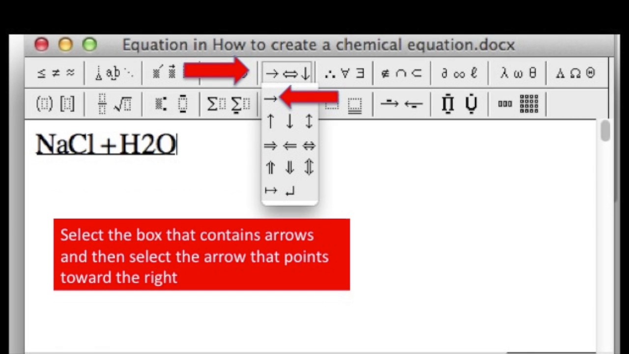 How to write a chemical equation in Word - YouTube