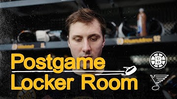 Alex Steeves, Viktor Arvidsson, Pavel Zacha, and Morgan Geekie talk after 5-2 W vs. STL