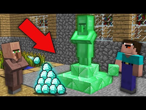 minecraft-noob-vs-pro:why-noob-build-emerald-villager-statue-in-this-village?challenge-100%-trolling