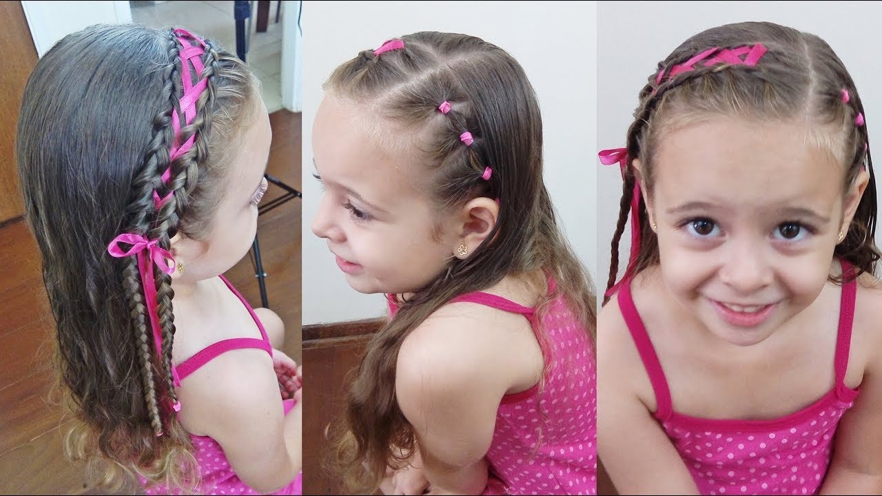 Penteado Infantil tiara trançada com fita e ligas - YouTube