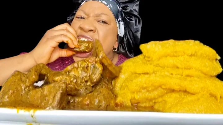 African food Asmr mukbang and banga soup with yellow garri fufu eating sound