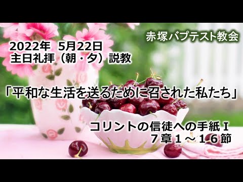 2022年5月22日(日)（朝・夕）赤塚教会礼拝説教「平和な生活を送るために召された私たち」コリントの信徒への手紙Ⅰ 7章1～16節