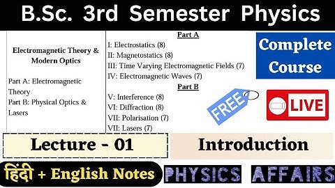 BSc 3rd Semester Physics | L-01 | Free Online Classes | Electromagnetic Theory and Modern Optics