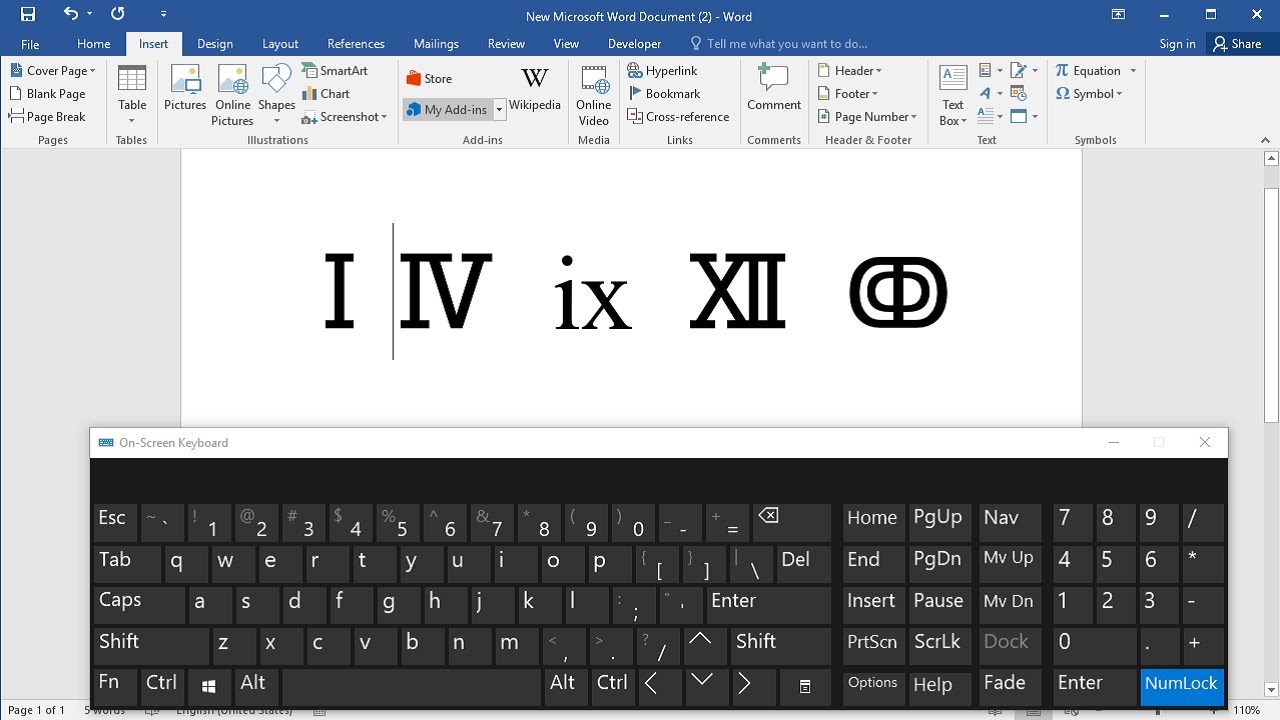 How to type roman numerals on keyboard: How to write roman numbers in ms  word