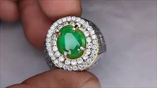 Natural Emerald Colombia 2.1ct GRI Ijo Botol Crystall Good Luster Perak Microsetting Tebal Mewah