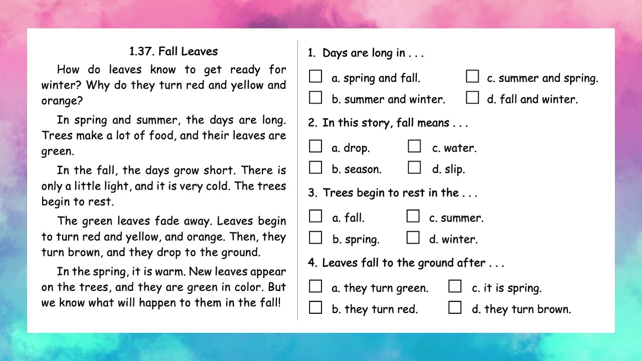 1.37 | Fall Leaves | Reading Skills | Grade 1 | All English 4U