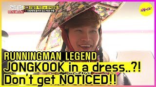 [RUNNINGMAN THE LEGEND] JONGKOOK in a dress for what..?! Don't get NOTICED!!(ENG SUB)