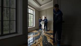 Billionaire Black & Gold Floor Transformation 🤯#EpoxyFlooring #LuxuryRoom #BlackGold #RoomMakeover