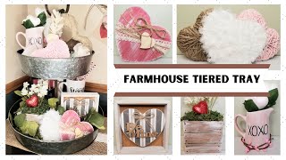 Farmhouse Valentine's Day Decor DIY | Tiered Tray Decor | Dollar Tree DIY | Quick and Easy projects