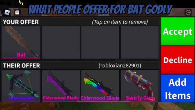 Looking for Candy knife! Or Batwing (NOT TRADING HEARTBLADE FOR BATWING) :  r/MurderMystery2