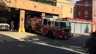 FDNY ENGINE 332 RESPONDING FROM QUARTERS ON BRADFORD ST. IN EAST NEW YORK, BROOKLYN, NEW YORK CITY.