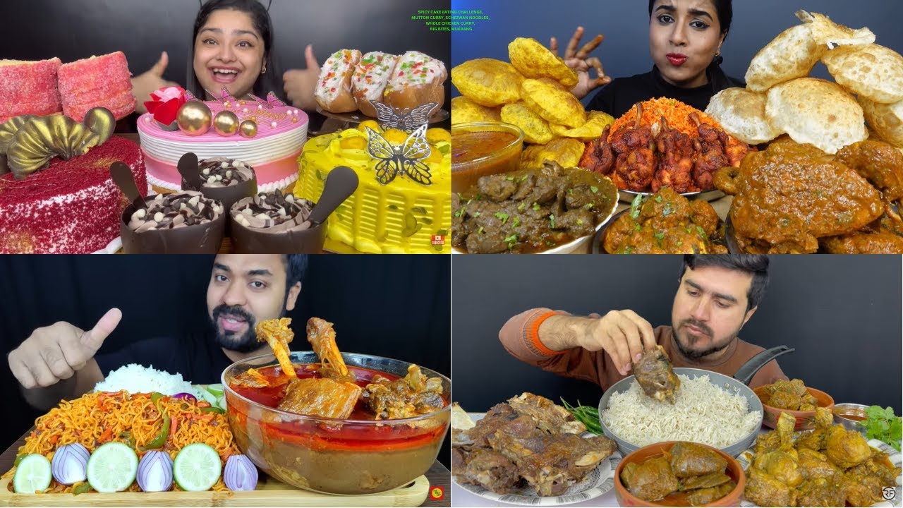 SPICY CAKE EATING CHALLENGE, MUTTON CURRY, SCHEZWAN NOODLES, WHOLE