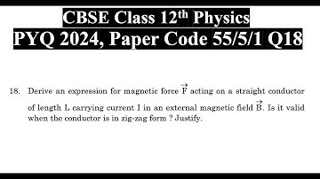Class 12th Physics | Answer Key 2024 | CBSE Board | PYQ 2024 | Paper Code 55-5-1 | Set 1 | Q18