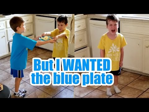 Brothers Fighting Over Blue Breakfast Plate