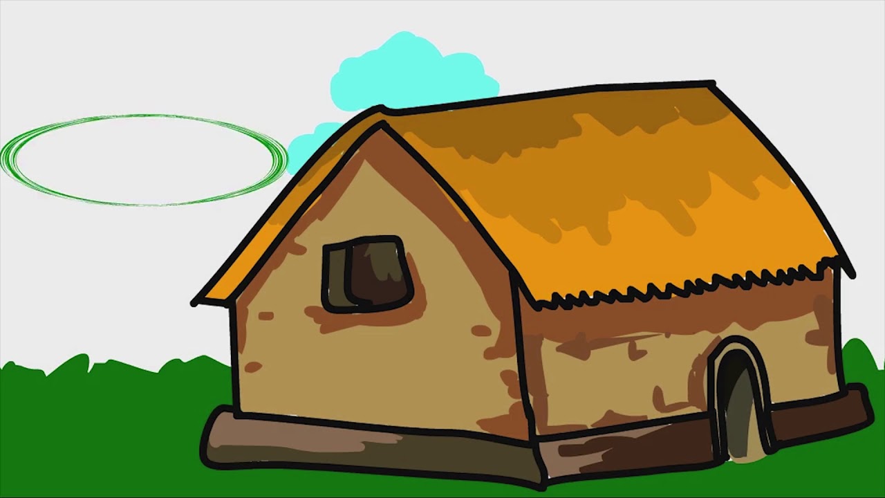 Kutcha house and Pucca house simple Drawing for kids YouTube