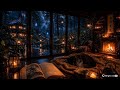 4K Cozy Forest Library Ambience 🌧️🔥🐈 | Rain Sounds, Fireplace & Sleeping Cat | No Music | 5 Hours