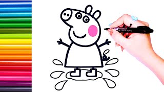 Drawing And coloring peppa pig 🐖 💦🐷💦:Drawing for kids