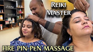 Reiki master Giving Head massage therapy with Fire Pin Pen Massage to Pinky Massues ! Neck cracking