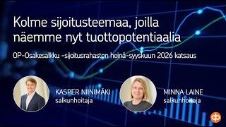 Kolme sijoitusteemaa, joilla näemme nyt tuottopotentiaalia- OP-Osakesalkku -sijoitusrahaston katsaus