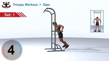 Triceps Workout: Parallel Bar dips (Burns 68 Calories)