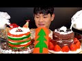 ASMR 미리 크리스마스 우유크림케이크 바나나오레오크림 케이크에 우유부어 먹방~!! Merry Christmas🎄 Milk Cream Cake Oreo Cake MuKBang~!