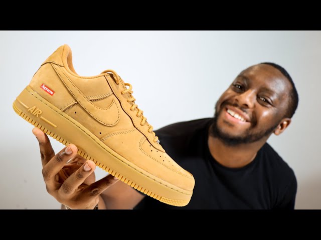 Nike x Supreme Air Force 1 Flax Wheat Gum On Foot Sneaker Review