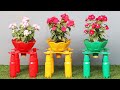 Unique and creative with beautiful colorful flower pots from recycled plastic bottles