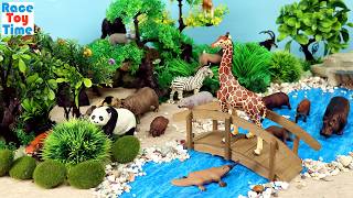 safari animals crossing bridge river set animal figurines