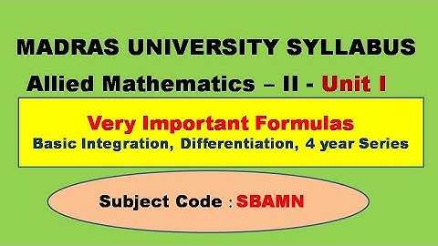 Madras University Allied Mathematics II Unit -1 formulas