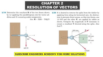 Statics Problems | P 2.19 & P 2.20 | Resolution of Vector into Components | Engineers Academy