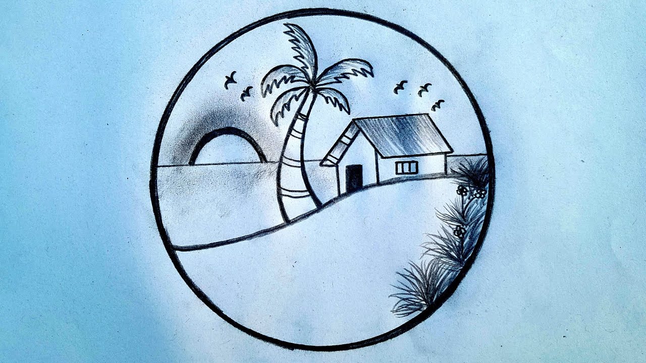 Beautiful Nature Circle Scenery Drawing | How to Draw Circle Scenery Easy Step by Step Drawing