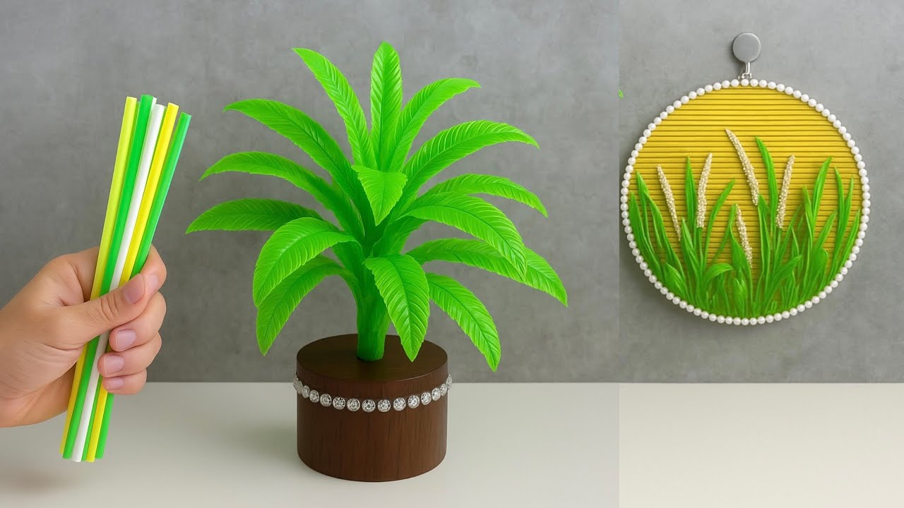 2 Ide kreatif hiasan dinding & tanaman hias dari sedotan plastik | Drinking straw craft ideas