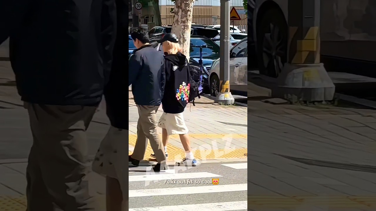 Felix's outfit so cool with a hat and black jacket 🖤🐣🤍🫶🥰 