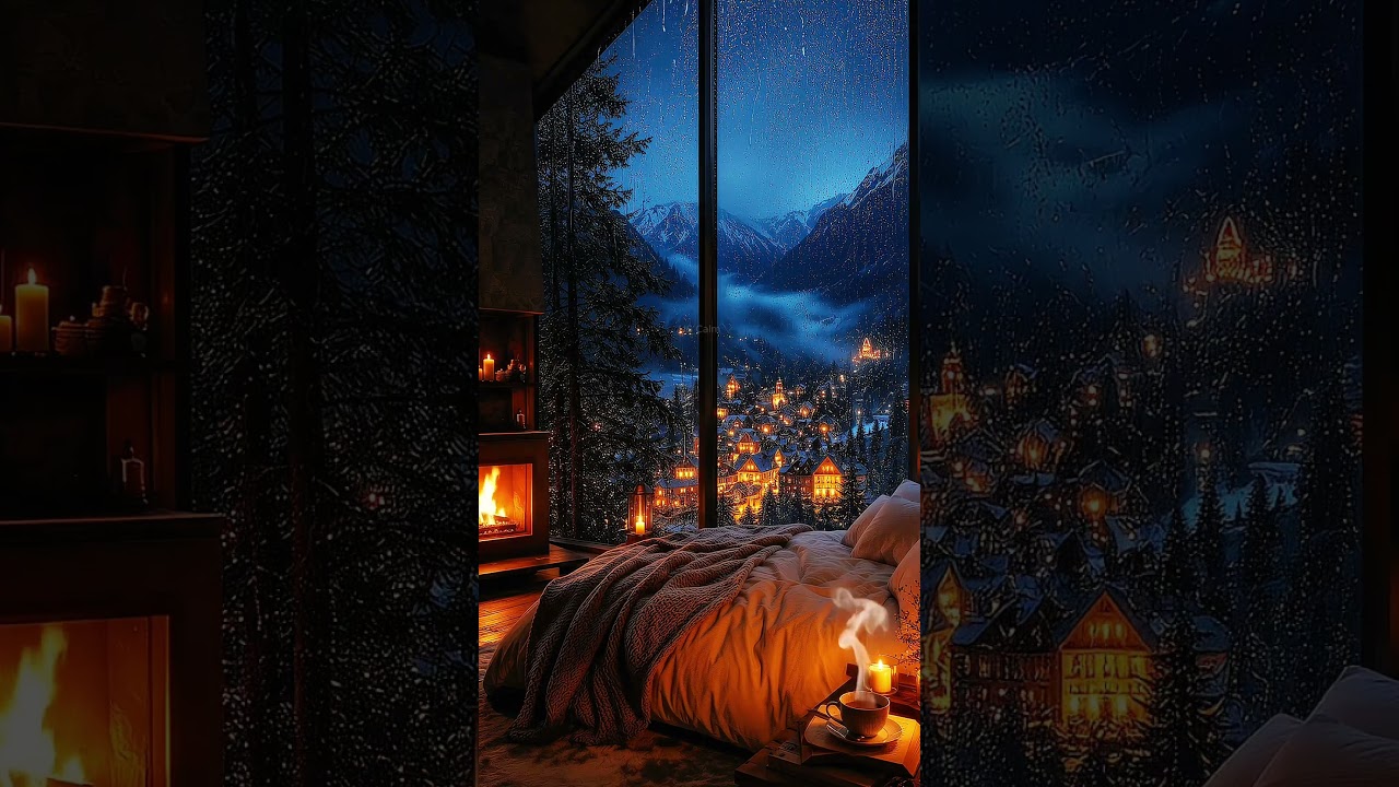 Heavy Rain Sounds in a Cozy Mountain Village