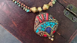 Wonder Wild Necklace. Nepal pendant, turquoise and leather knotted necklace tutorial.