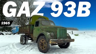 Old Soviet Dump Truck START &amp; DRIVE in Winter - GAZ 93B (1965)