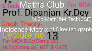 Incidence matrix of directed  graph for BCA,B.Tech.MCA Lecture-13Prof.Dipanjan Kr Dey M.Sc& M.Tech