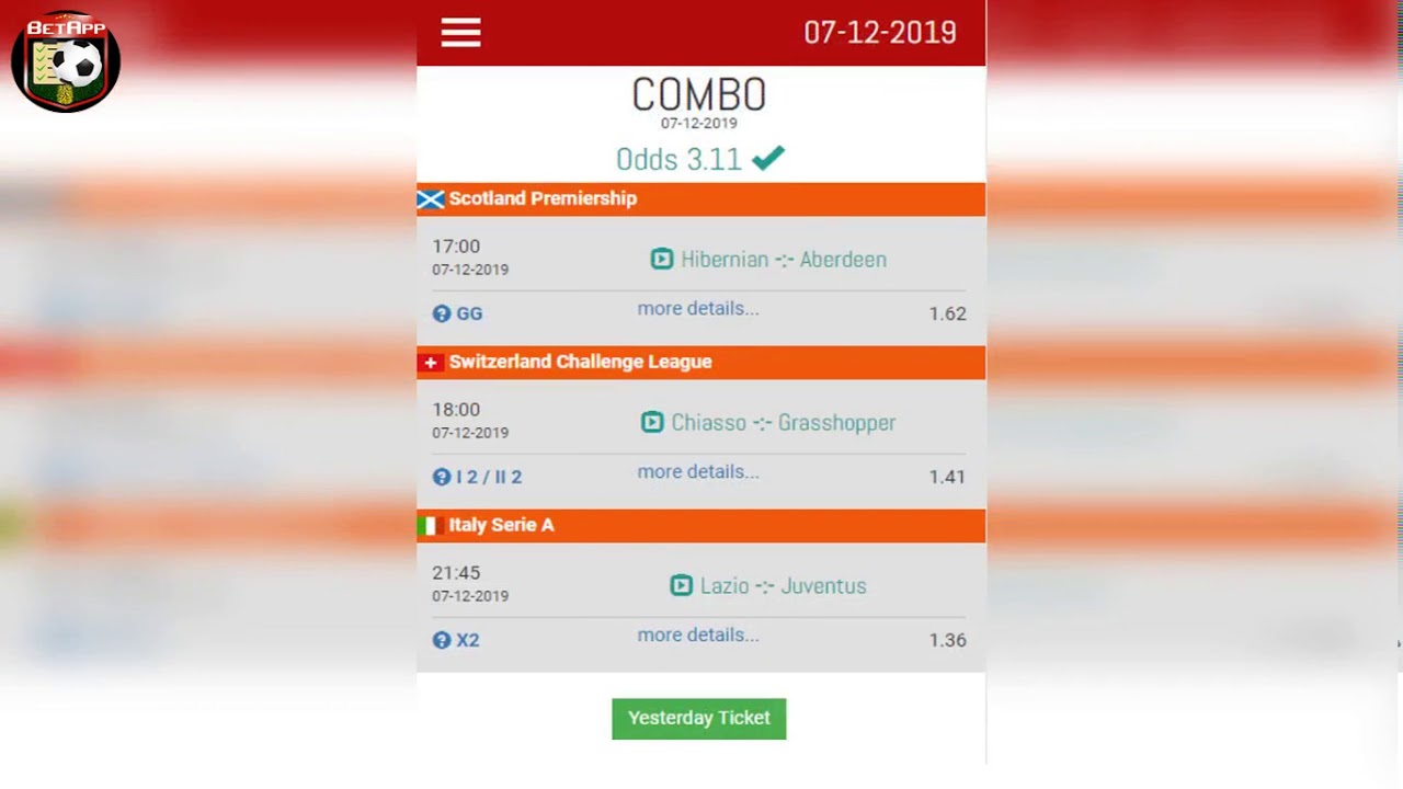 Free Betting Tips 2+ ODDS and COMBO BetApp 07122019 YouTube