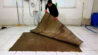 Fantastic dirty shaggy carpet cleaning satisfying rug cleaning ASMR