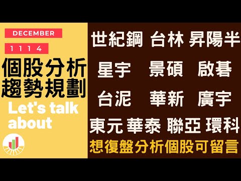 【復盤1114】大盤持續偏多操作，台幣大力升值|世紀鋼|台林|昇陽半導體|星宇航空|景碩|啟碁|台泥|華新|廣宇|東元|華泰|聯亞|環科|趨勢規劃|個股分析|壓力及支撐|貪婪韭菜，貪婪就菜|