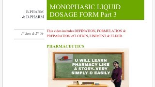 LOTION, LINIMENT & ELIXIR (Formulation & Preparation)